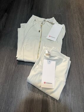 lululemon athletica Cream Zip Jacket and Matching Leggings Set